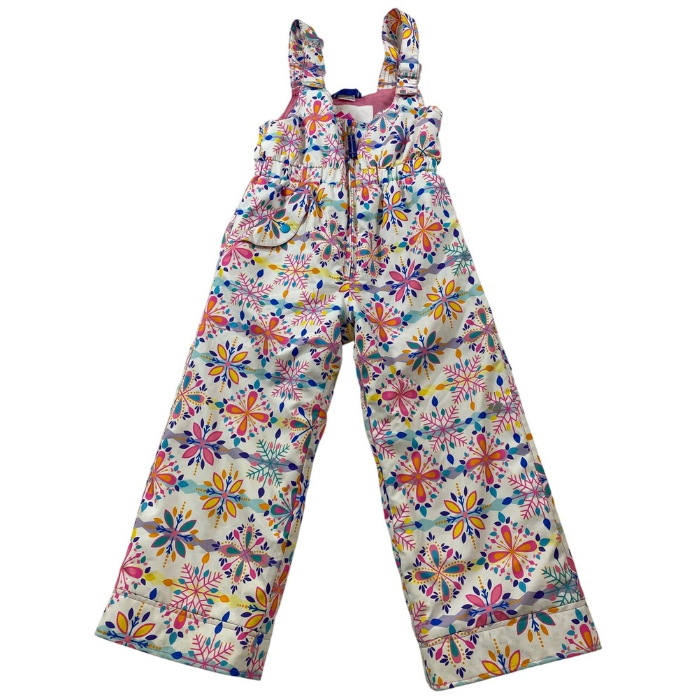 Obermeyer Kids Size 5 I-Grow Snow Bib Ski Pants Multi-Color Snowflake Print